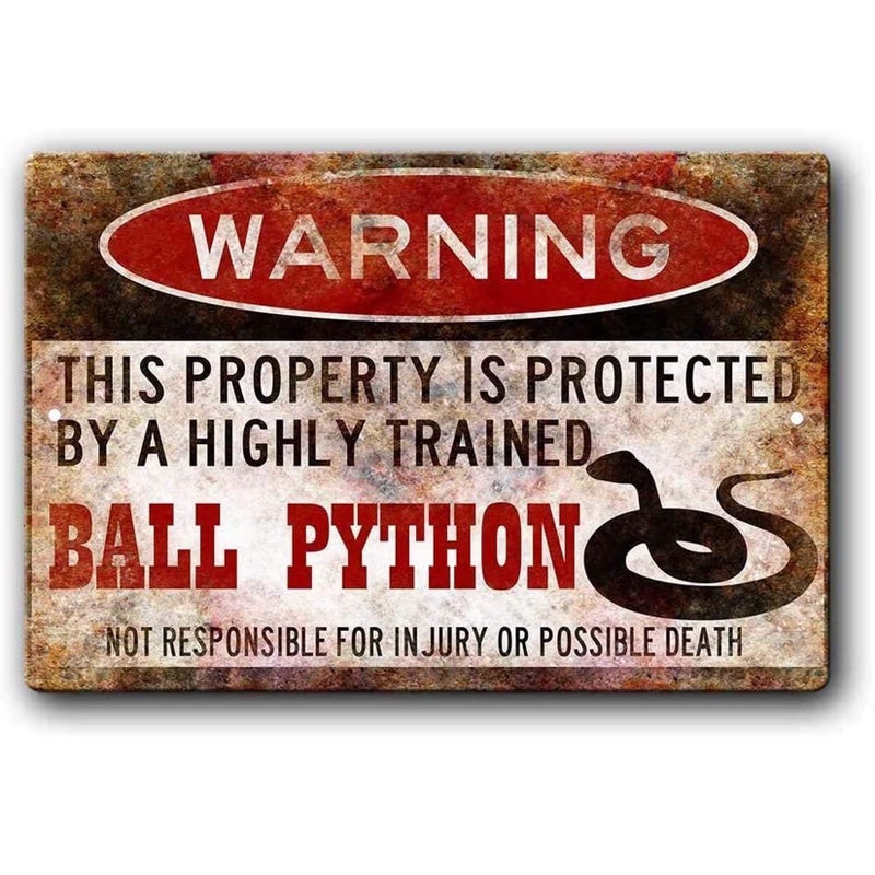 Ylens Ball Python Sign,Funny Metal Signs,Ball Python Accessories,Snake Warning Sign Aluminum Metal Sign 8 X 12 Inches - Image 1